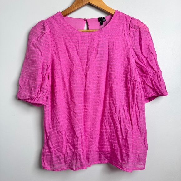 VERO MODA Women's XS Bright Pink Lined Lightweight Short Sleeve Textured‎ Blouse - Picture 1 of 7